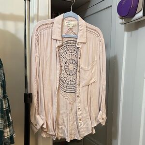 Linen oversized button down with ornate detailing